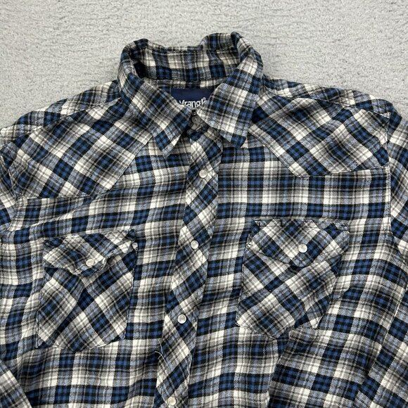 Wrangler Pearl Snap Blue Plaid Flannel Button Down Mens Size Large - Picture 2 of 6